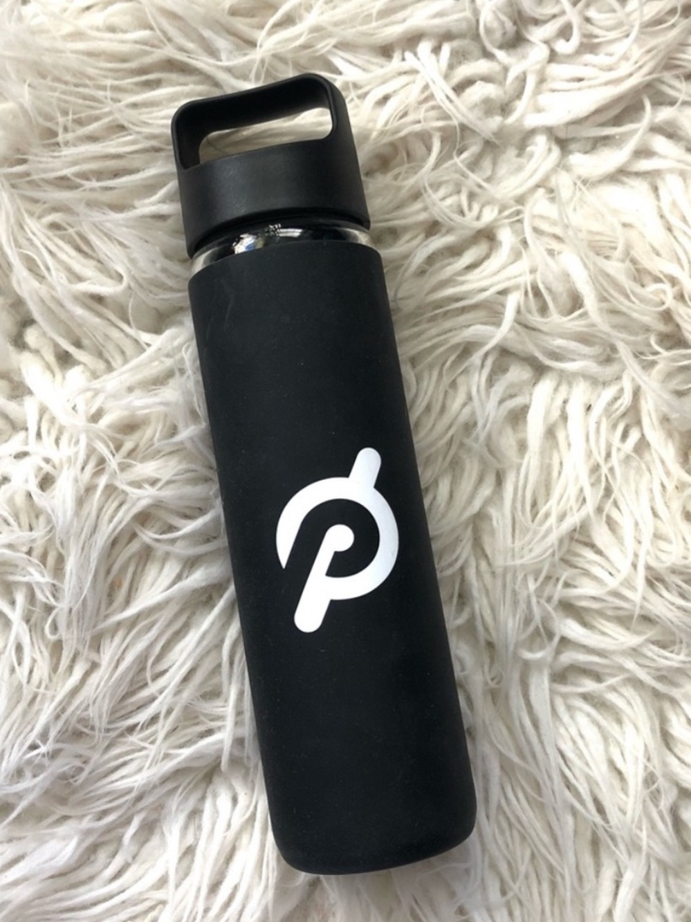 Peloton Black Silicone Water Bottle with Sleeve & White Logo